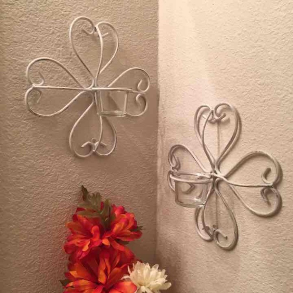 Distressed white clover sconces set/2